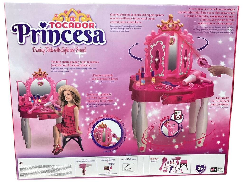 Toucador Beleza Princesa Corações Com Acessórios e Conexão MP3 71x49x29cm