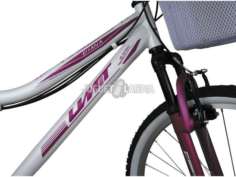 Bicicleta Diana 24 Cor-de-rosa e Branca com Cambio Shimano 18v e Cesto Umit 2472CS-35