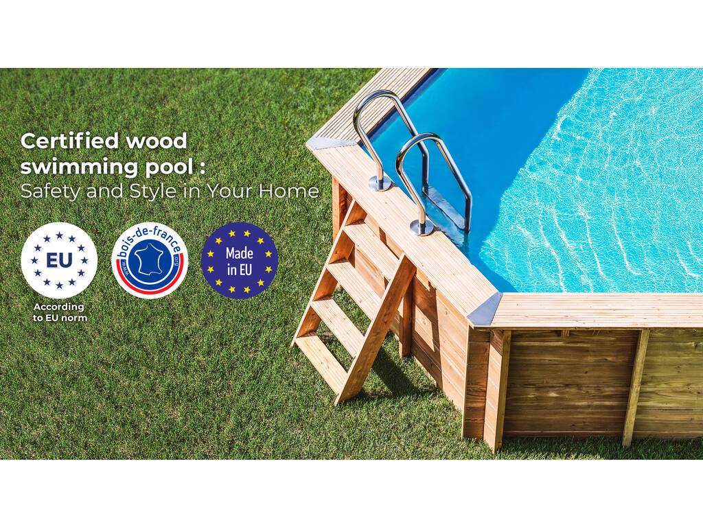 Piscina Oval de Madeira Grenade 2 de 436x336x117 cm. + Robot aspirador de piscinas a bateria grátis