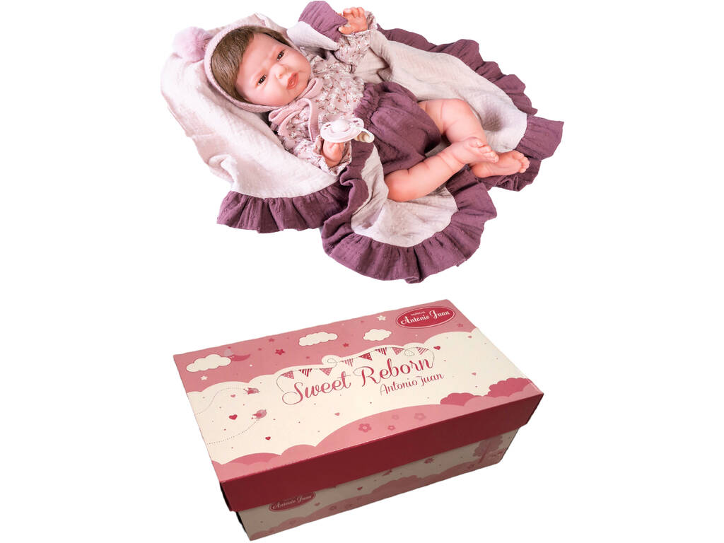 Bambola Sweet Reborn Lea con coperta viola 42 cm. Antonio Juan 80217