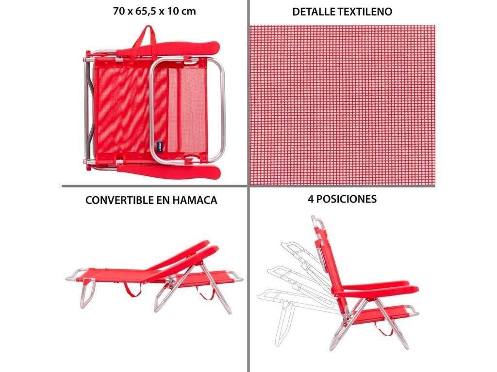 Aremar Chaise de plage pliante basse en aluminium Couleur rouge 70537
