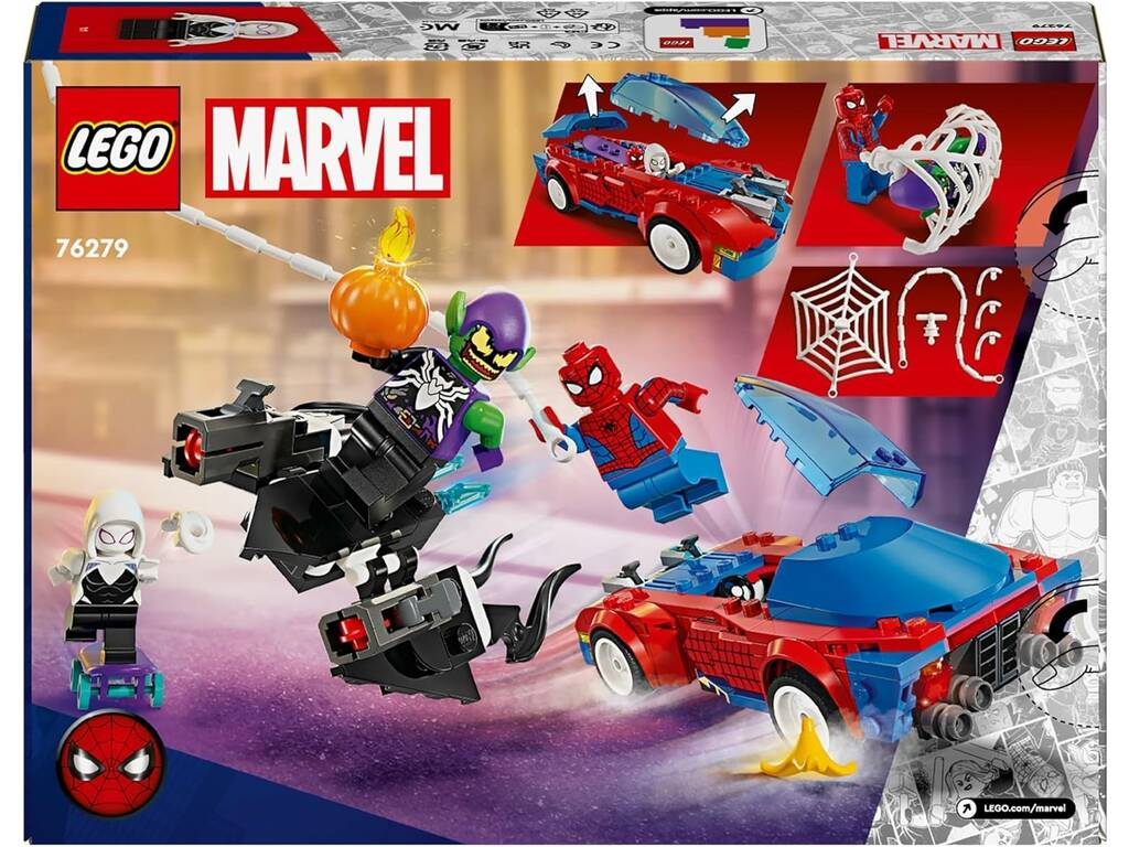 Lego Marvel Spiderman carro de Corridas do Spiderman e do Duende Verde Venomizado 76279