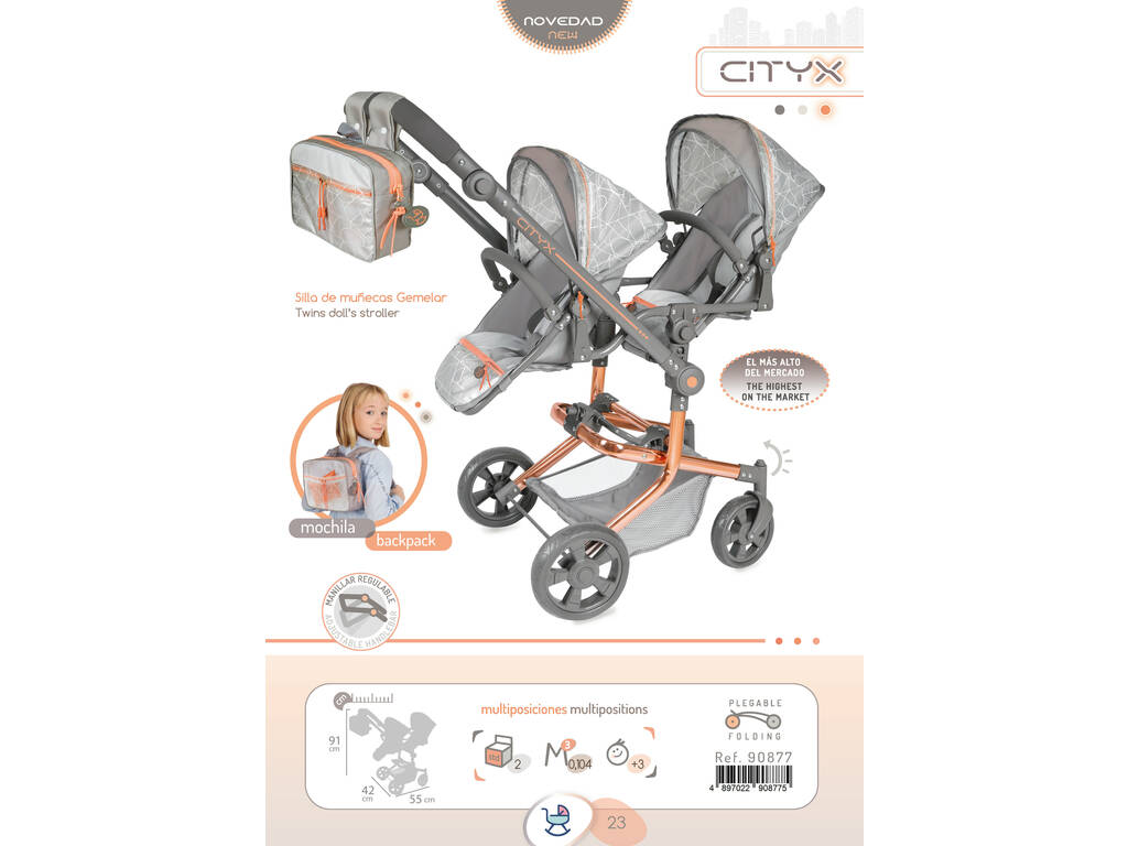 Carro de Muñecas Silla Gemelar Plegable Multiposición Cityx DeCuevas 90877