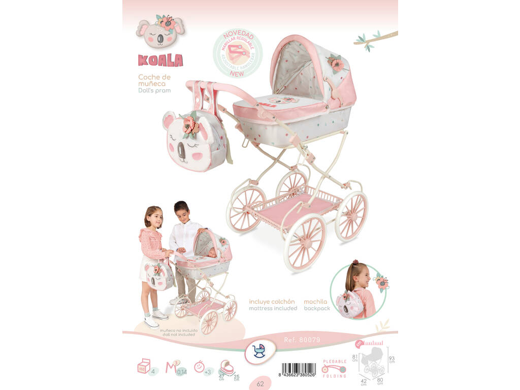 Poussette pliable pour poupées avec sac à dos Koala DeCuevas 80079