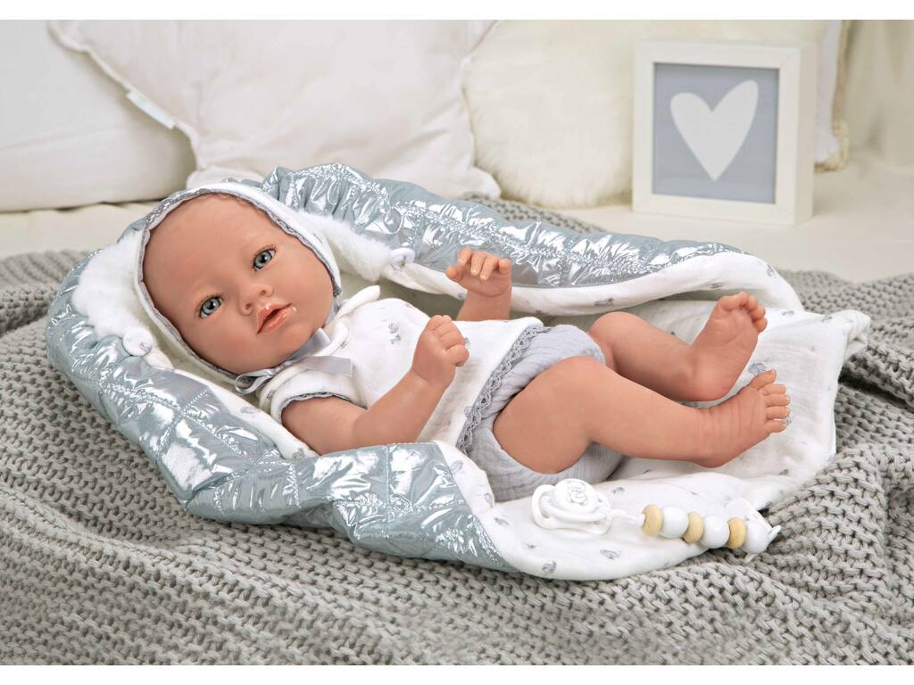 Puppe Reborn Baby 38 cm Borja Grau mit Decke Arias 98172