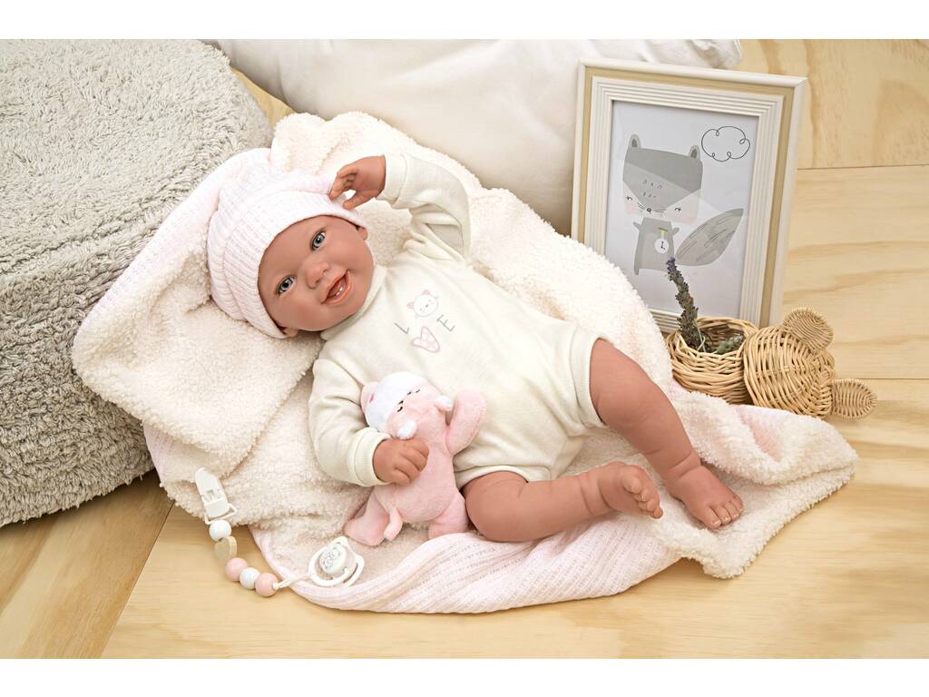 Bambola Bebè Reborn 45 cm. Viviane con coperta e peluche Arias 98147