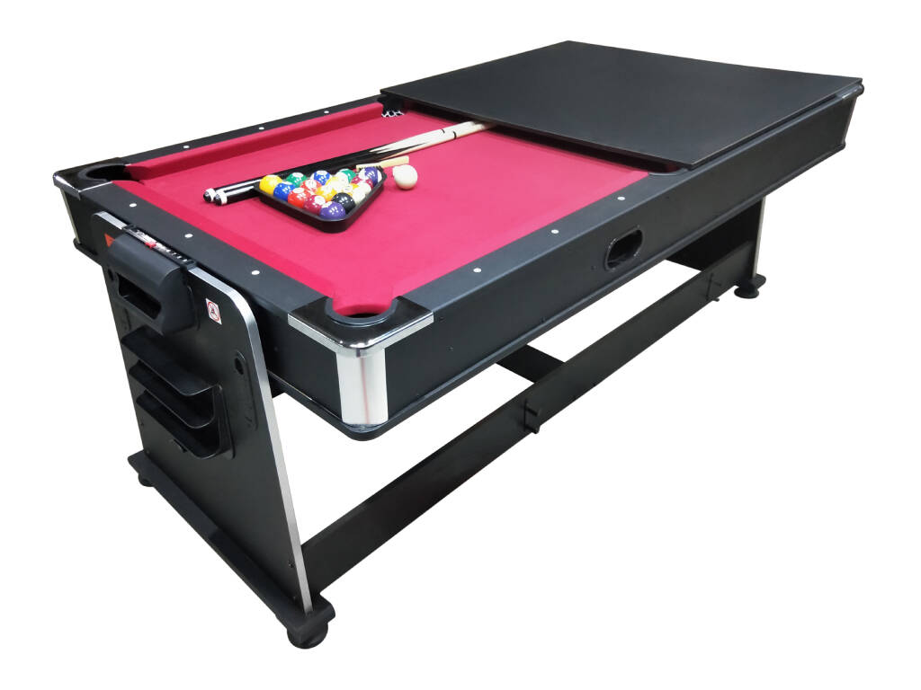 Table multijeux rotative 4-en-1 Olimpus 203,5x112x81 cm avec plateau rouge