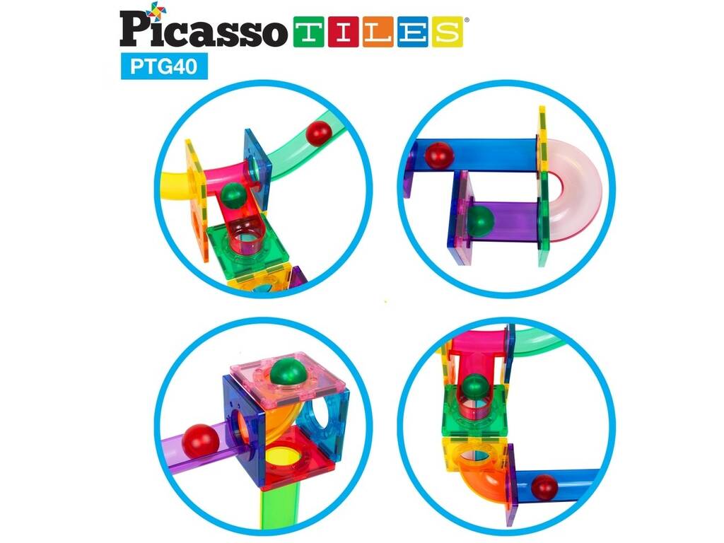 Picasso Tiles 40 Piece Magnetic Marble Tracks 