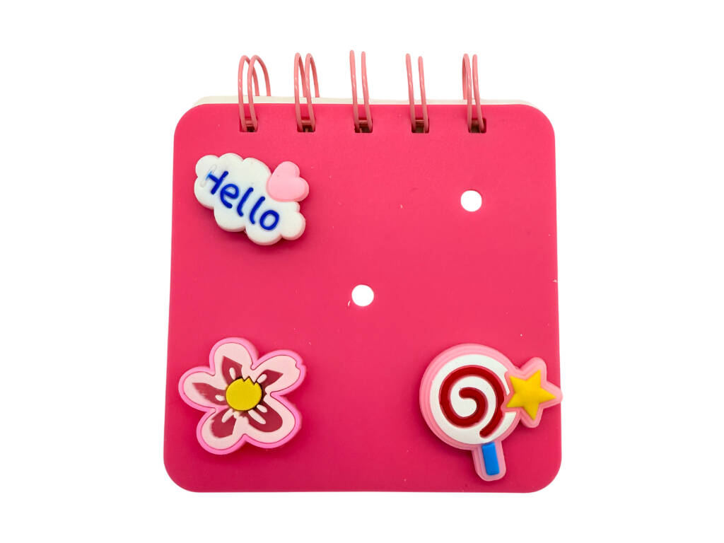 Carnet A7 fuchsia perforé avec 50 pages et 3 épingles décoratives