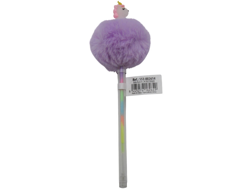 Stylo à bille Multicolore Pompom et Licorne 19 cm