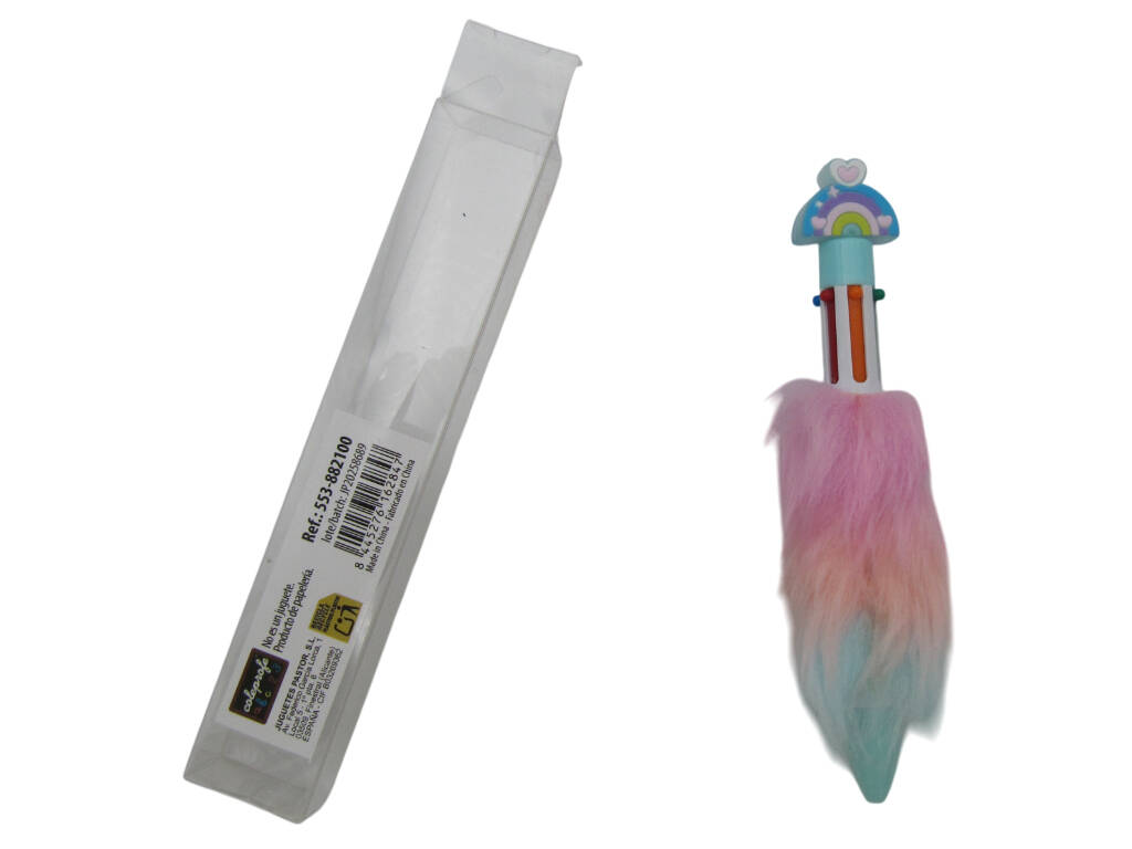 Stylo à bille 6 couleurs avec arc-en-ciel et fourrure 15,5cm
