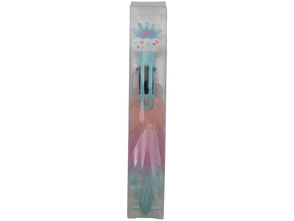 Stylo à bille 6 couleurs avec couronne et fourrure 16,5cm