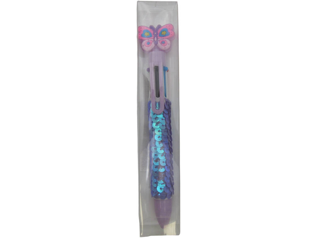 Stylo à bille 6 couleurs avec papillon 16 cm