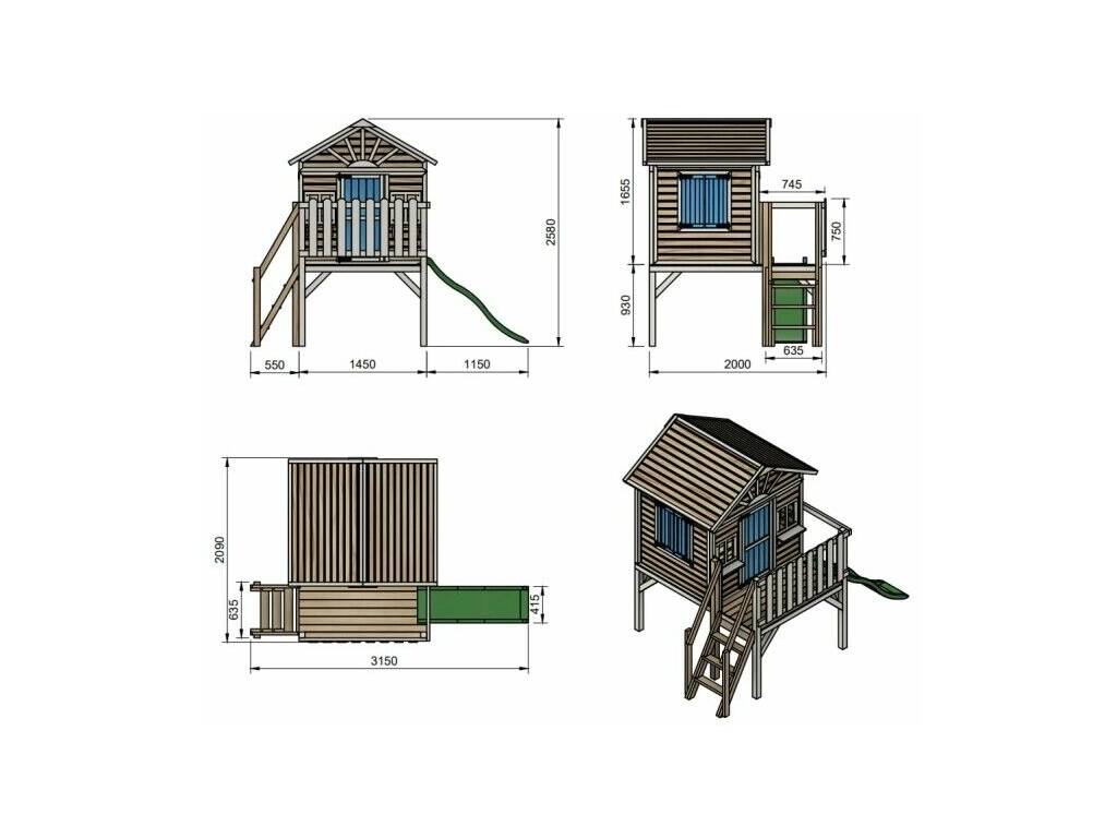Maisonnette en bois Visby surélevée sur une plateforme de 90 cm, 258 x 200 x 315 cm Masgames MA809599X
